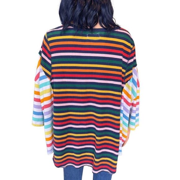 Upcycled Oversized Rainbow Striped Boho Tunic Top One Size Small - XL - Picture 5 of 6